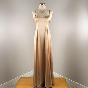 Show Me Your Mumu Gold Satin Maxi Dress – Size Small